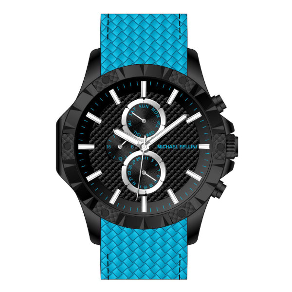 Michael Fellini Blue Silicone Strap Black Dial Chronograph Quartz Watch for Gents - MF2365-04