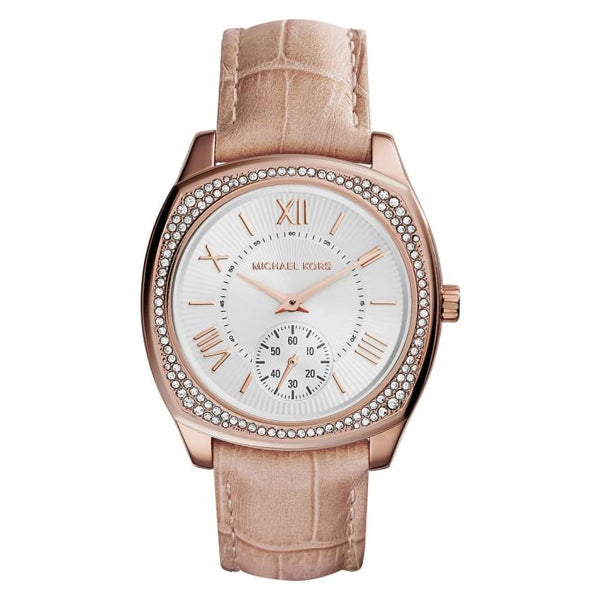 Michael Kors Bryn Beige Leather Strap White Dial Quartz Watch for Ladies - MK-2388