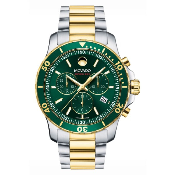 Movado 800 Series Two-Tone Stainless Steel Green Dial Chronograph Quartz Watch for Gents - 2600148