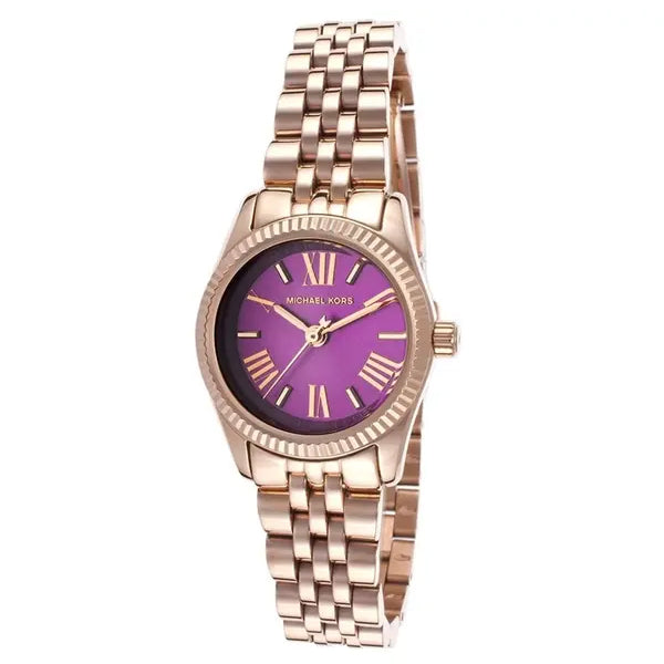 Michael Kors Mini Lexington Rose Gold Stainless Steel Purple Dial Quartz Watch for Ladies - MK-3273