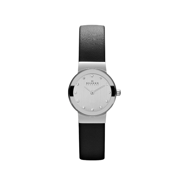 Skagen Freja Lille Midnight Black Leather Strap Silver Dial Quartz Watch for Ladies - SKW 358XSSLBC
