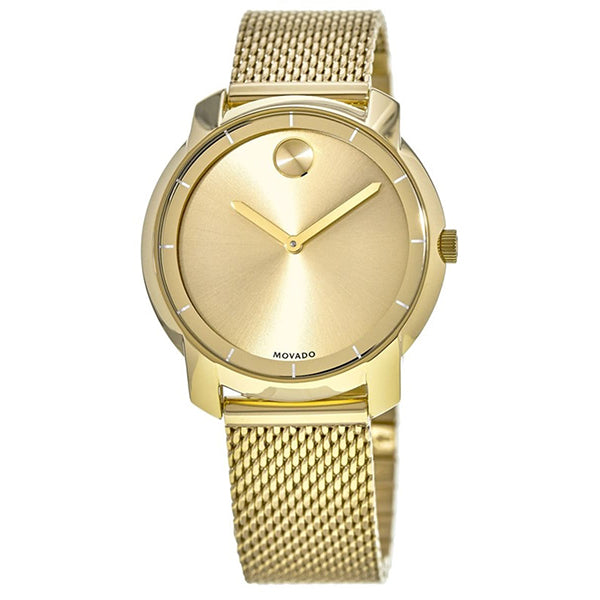 Movado Bold Series Yellow Gold Stainless Steel Mesh Golden Dial Quartz Watch for Ladies- 3600242