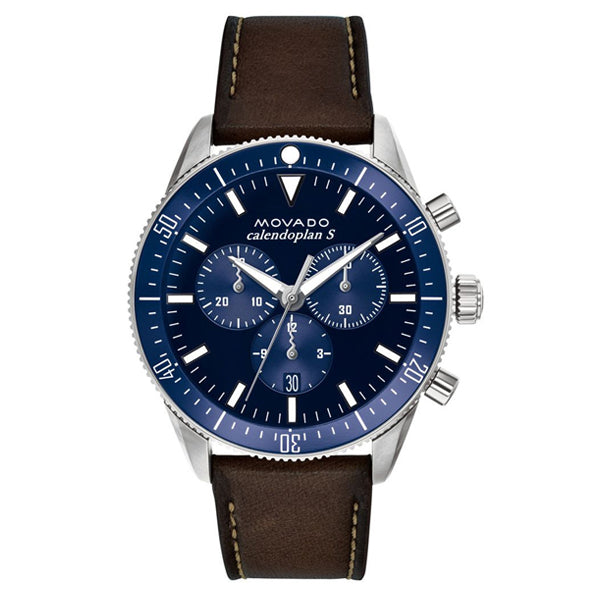 Movado Heritage Chocolate Leather Blue Dial Quartz Watch for Gents - 3650061