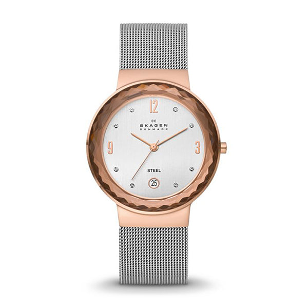 Skagen Leonora Silver Mesh Bracelet White Dial Quartz Watch for Ladies - 456LRS