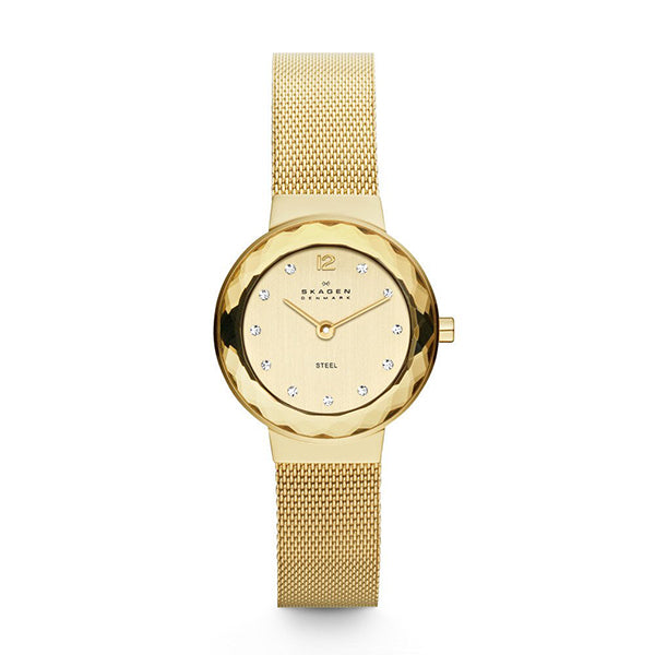 Skagen Leonora Gold Mesh Bracelet Gold Dial Quartz Watch for Ladies - 456SGSG
