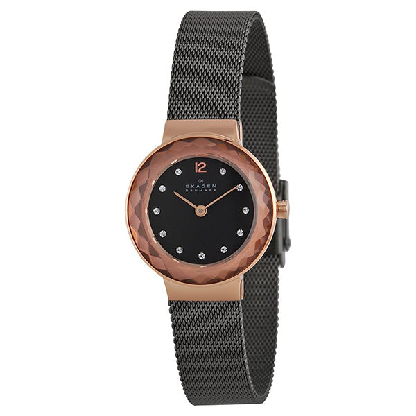 Skagen Leonora Black Mesh Bracelet Black Dial Quartz Watch for Ladies - 456SRM