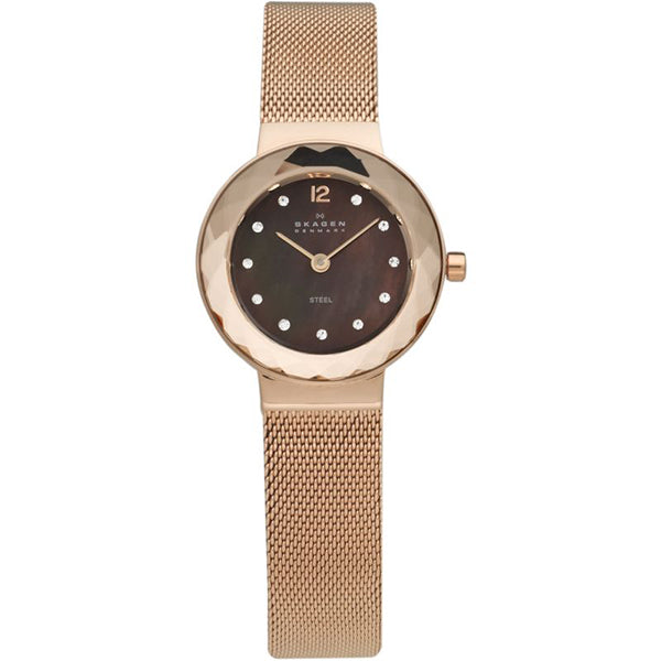 Skagen Leonora Gold Mesh Bracelet Brown Dial Quartz Watch for Ladies - 456SRR1