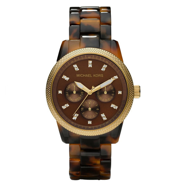 Michael Kors Jet Set Tortoise shell Acrylic Mother of pearl Dial Chronograph Quartz Watch for Ladies - MK-5038