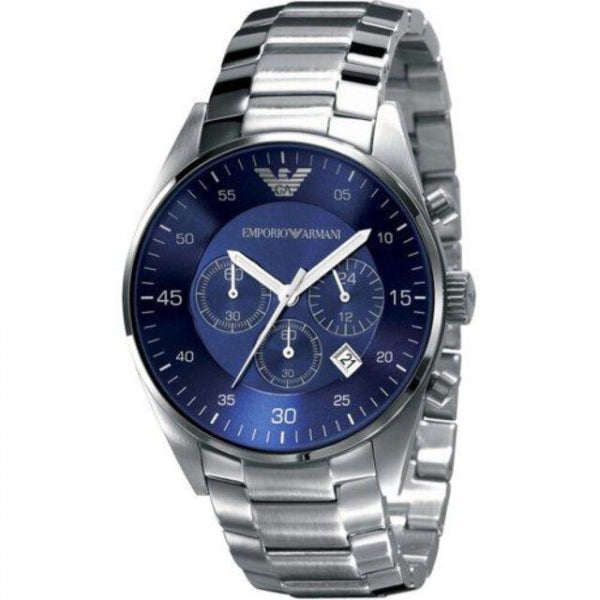 EMPORIO ARMANI Sportivo Silver Stainless Steel Blue Dial Chronograph Quartz Watch for Gents - AR-5860-H
