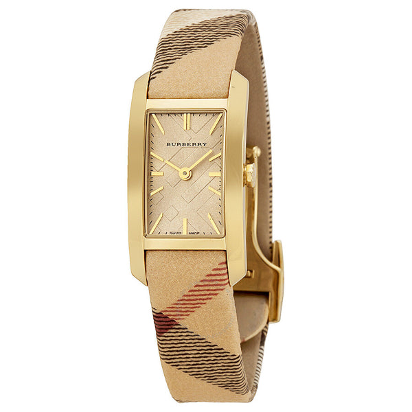 A front side view Burberry Pioneer Multicolor Leather Strap Gold Dial Quartz Watch for Ladies