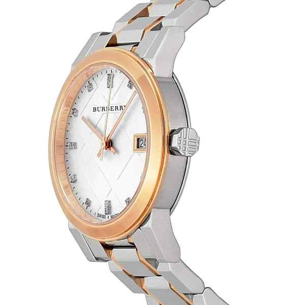 A right Side view Burberry City Two-tone Stainless Steel White Dial Quartz Watch for Ladies