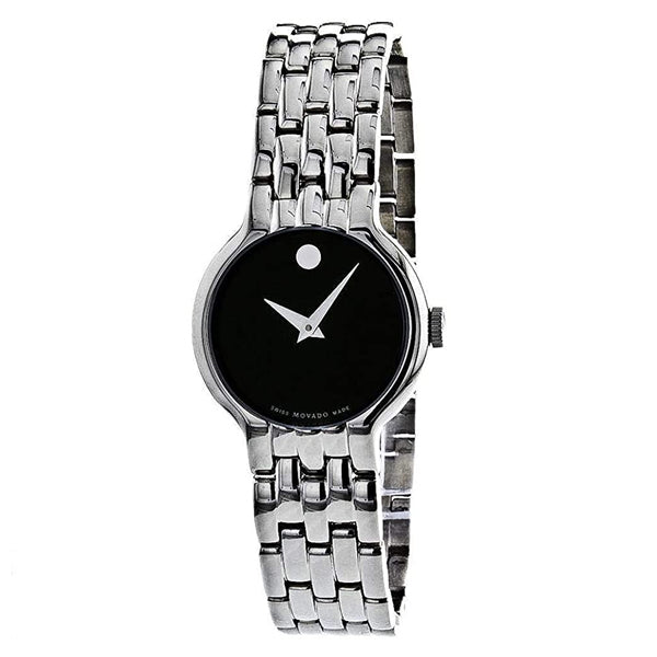 Movado Veturi Silver Stainless Steel Black Dial Quartz Watch for Ladies - 606338