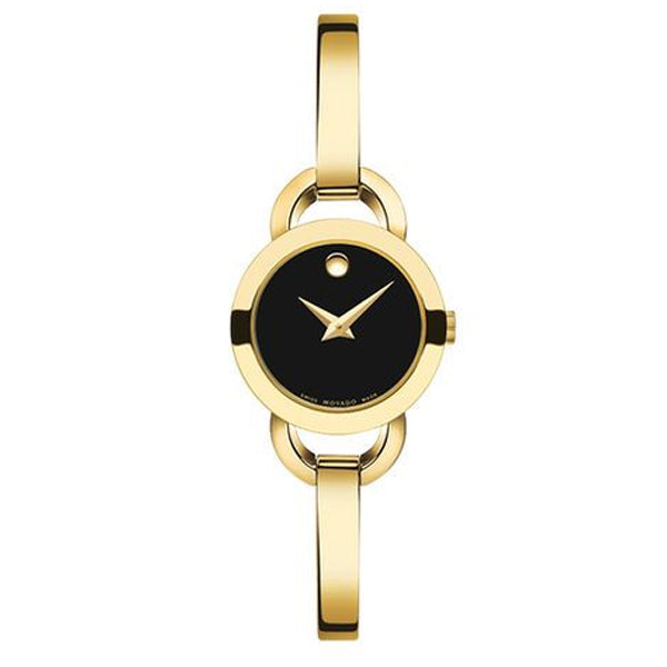 Movado Rondiro Gold Stainless Steel Black Dial Quartz Watch for Ladies - 606888