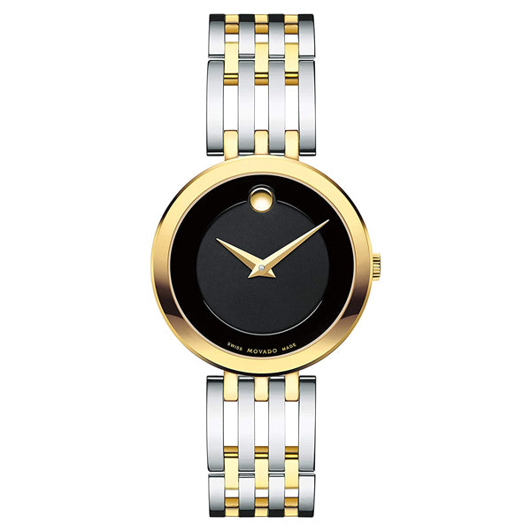 Movado Esperanza Two-tone Stainless Steel Black Dial Quartz Watch for Ladies - 607053
