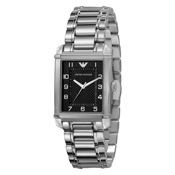 EMPORIO ARMANI Classic Silver Stainless Steel Black Dial Quartz Watch for Ladies - AR0494