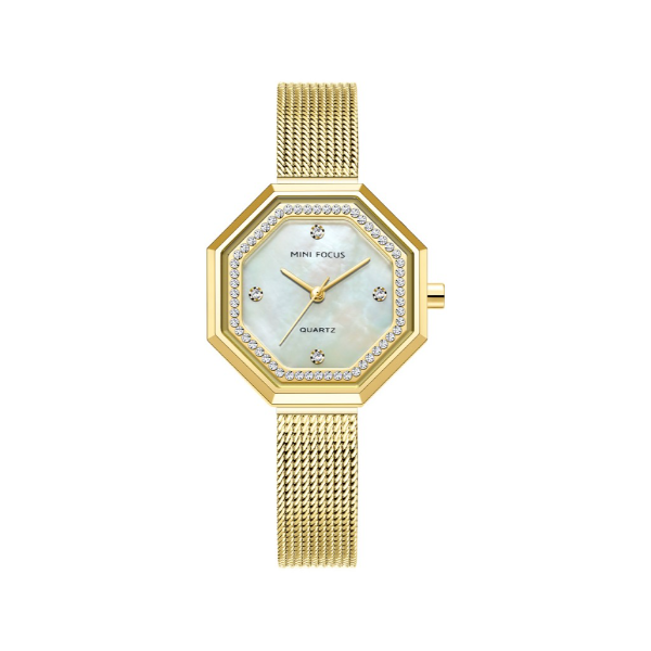 Mini Focus Gold Mesh Bracelet Mother Of Pearl Dial Quartz Watch for Ladies - MF0304L-02