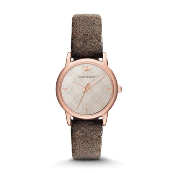 EMPORIO ARMANI Classic Brown Leather Strap Off White Dial Quartz Watch for Ladies - AR1813