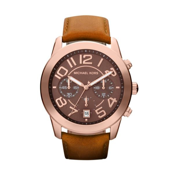 Michael Kors Mercer Brown Leather Strap Chocolate Dial Chronograph Quartz Watch for Gents - MK2265