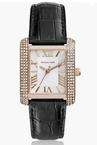 Michael Kors Emery Black Leather Strap White Dial Quartz Watch for Ladies - MK2336