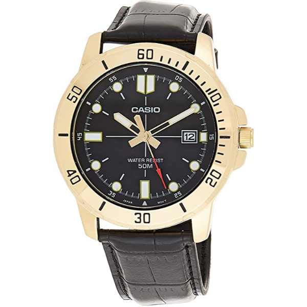 Casio Black Leather Strap Black Dial Quartz Watch for Gents - MTP-VD01GL-1EVUDF