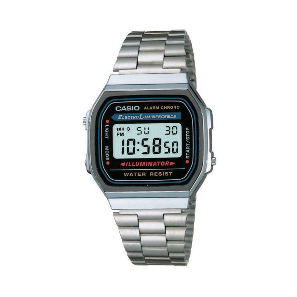 Casio Silver Stainless Steel Black Dial Quartz Watch for Unisex - A-168WA-1WDF