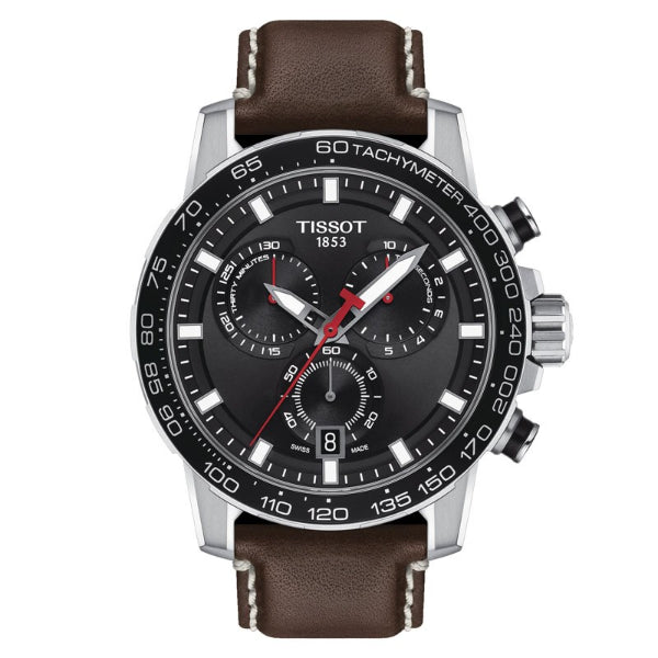 Tissot T-Sport Brown Leather Strap Black Dial Chronograph Quartz Watch for Men's - T125.617.16.051.01