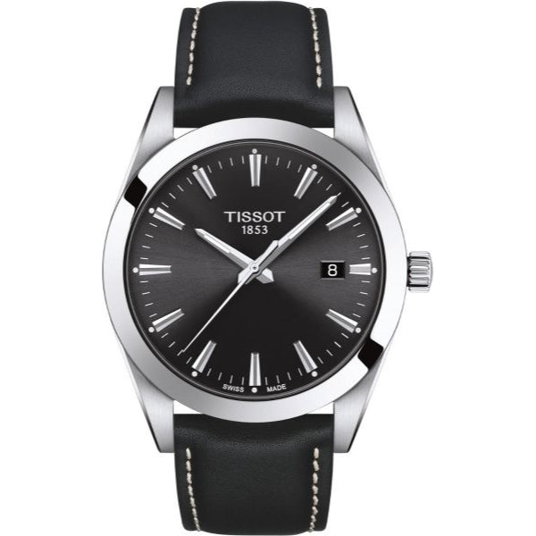 Tissot T-Classic Black Leather Strap Black Dial Quartz Watch for Men's - T127.410.16.051.00