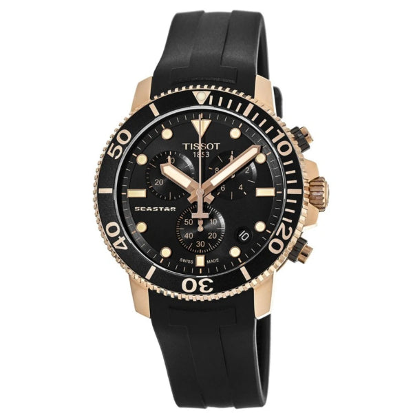 Tissot Seastar Black Silicone Strap Black Dial Chronograph Quartz Watch for Men's - T120.417.37.051.00