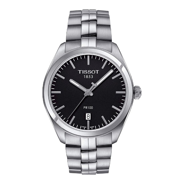 Tissot PR 100 Silver Stainless Steel Black Dial Quartz Watch for Men's - T101.410.11.051.00