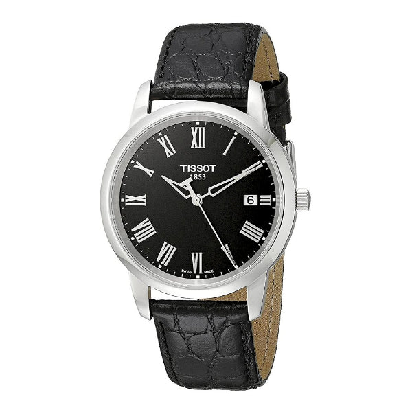 Tissot T-Classic Black Leather Strap Black Dial Quartz Watch for Men's - T033.410.16.053.01