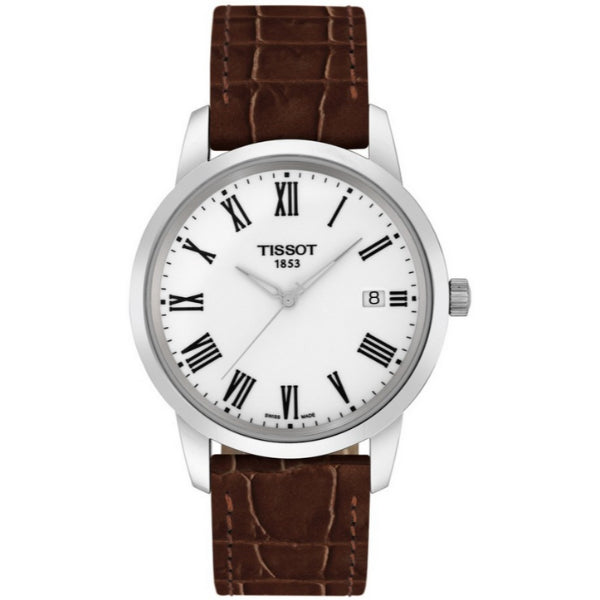 Tissot T-Classic Brown Leather Strap Silver Dial Quartz Watch for Men's - T033.410.16.013.01