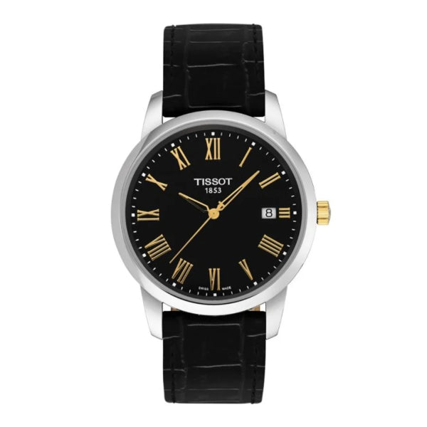 Tissot T-Classic Black Leather Strap Black Dial Quartz Watch for Men's - T033.410.26.053.01