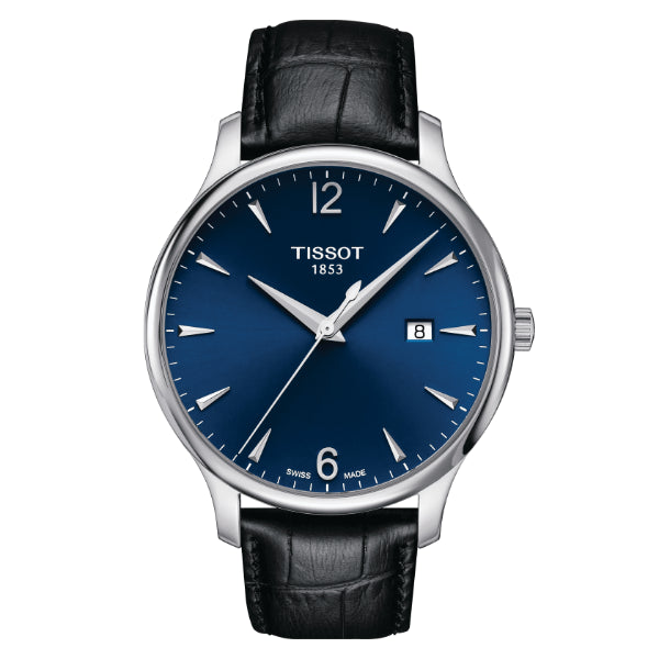 Tissot Tradition Black Leather Strap Blue Dial Quartz Watch for Men's - T063.610.16.047.00