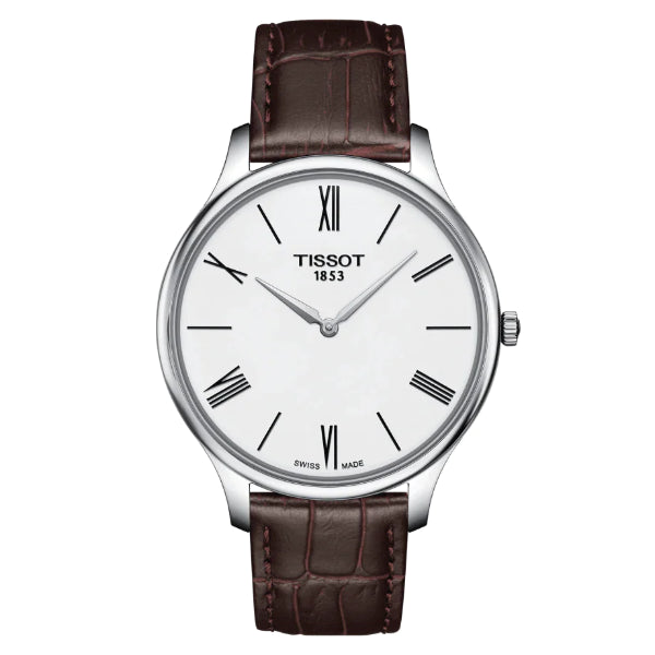 Tissot Tradition Brown Leather Strap White Dial Quartz Watch for Men's - T063.409.16.018.00