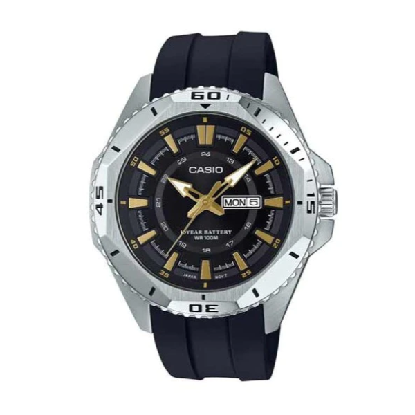 Casio Black Silicone Strap Strap Black Dial Quartz Watch for Gents - MTD-1085-1AVDF(AG)