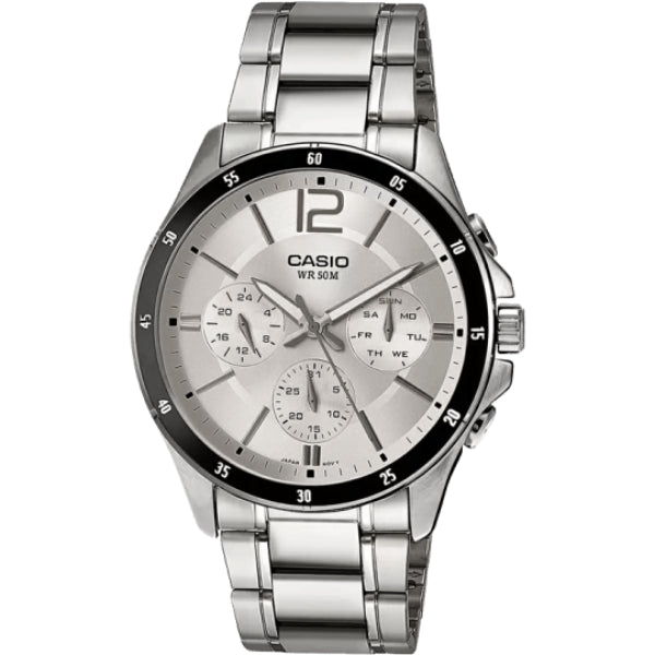Casio General Silver Stainless Steel Silver Dial Chronograph Quartz Watch for Gents - MTP-1374D-7AVDF