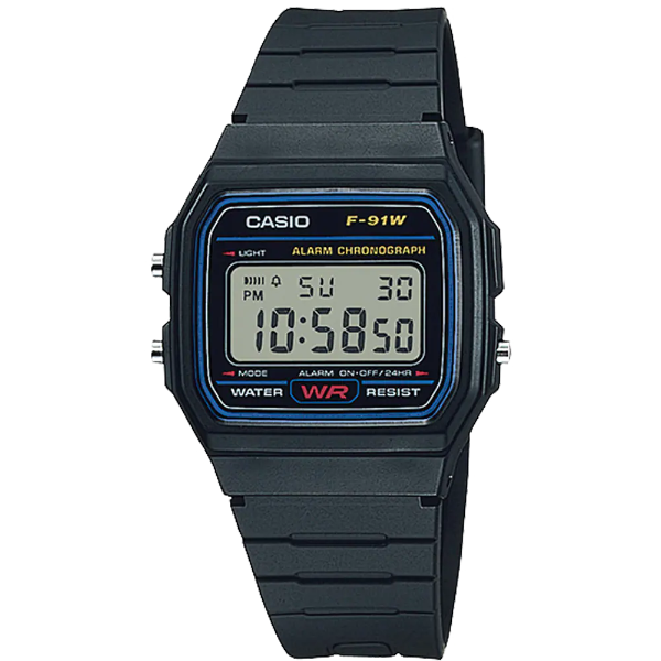 Casio Black Silicone Strap Strap Black Dial Quartz Watch for Gents - F-91W-1DG(AG)