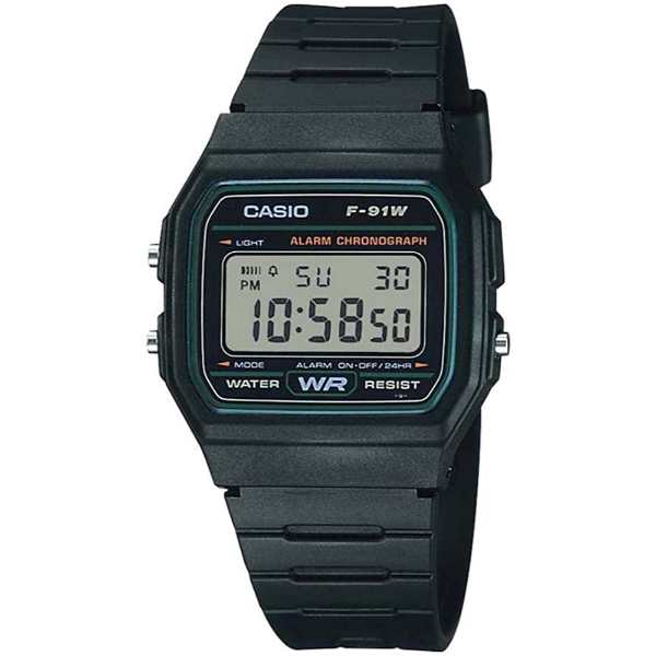 Casio Black Silicone Strap Strap Black Dial Quartz Watch for Gents - F-91W-3DG(AG)