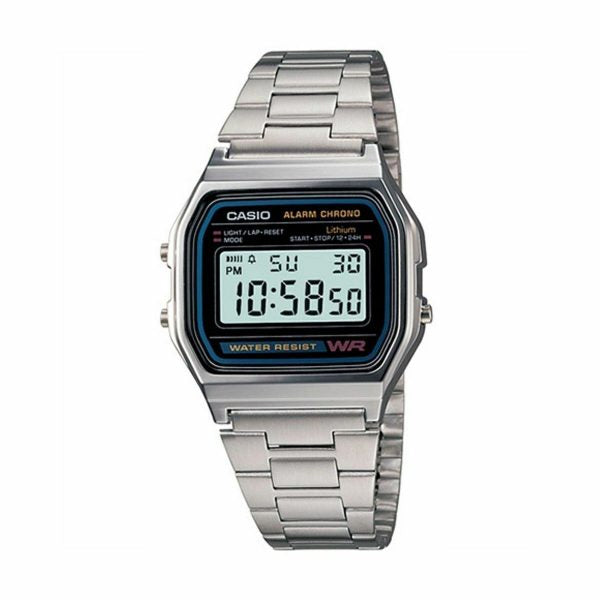 Casio Silver Stainless Steel Black Dial Quartz Watch for Unisex - A158WA-1DF(AG)