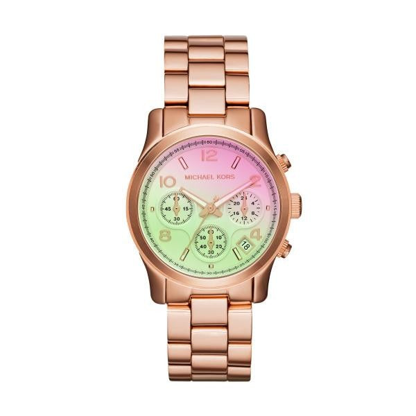 Michael Kors Runway Rose Gold Stainless Steel Multicolor Dial Chronograph Quartz Watch for Ladies - MK6179