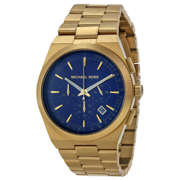 Michael Kors Brooks Gold Stainless Steel Blue Dial Chronograph Quartz Watch for Gents - MK8338
