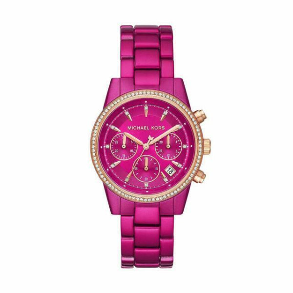 Michael Kors Ritz Pave Pink Stainless Steel Pink Dial Chronograph Quartz Watch for Ladies - MK6718