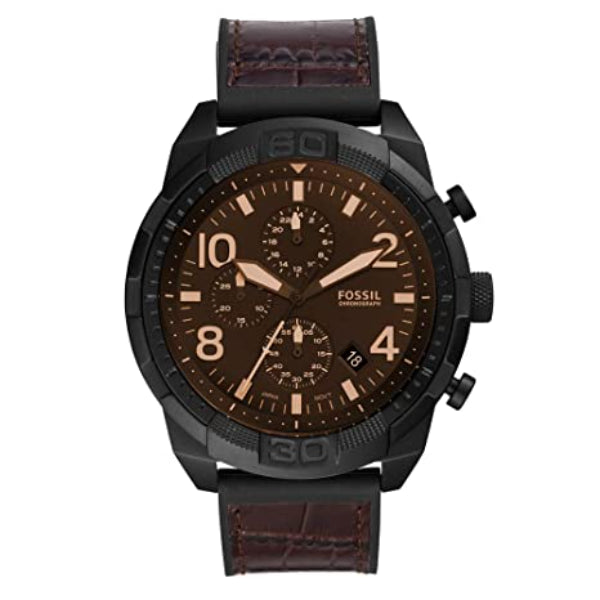 Fossil Bronson Brown Leather Strap Brown Dial Chronograph Quartz Watch for Gents - FS5713