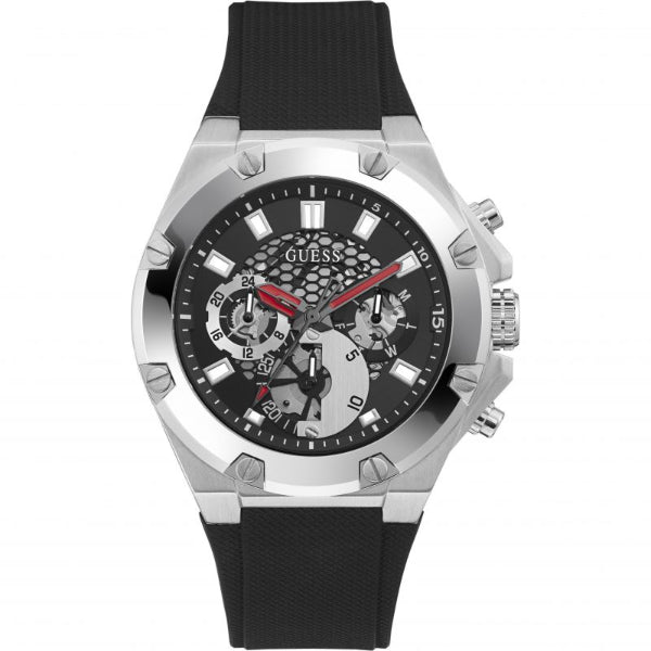 Guess Third Gear Black Silicone Strap Black Dial Chronograph Quartz Watch for Gents - GW0334G1