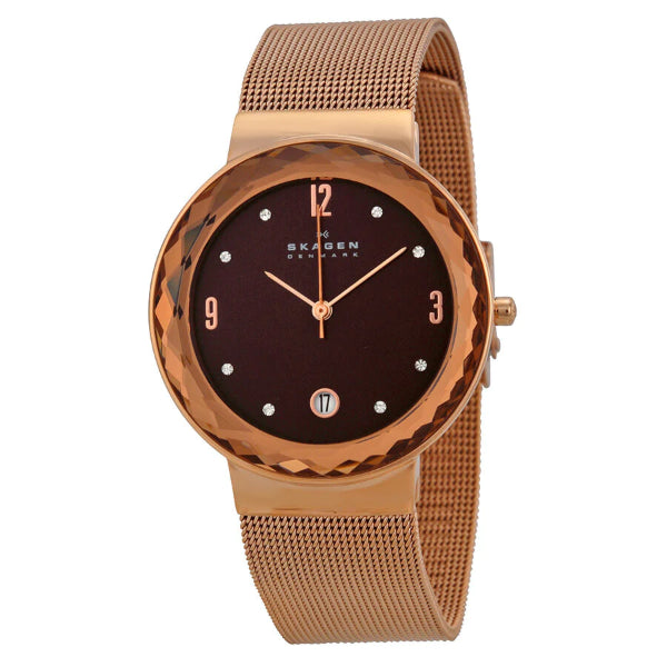 Skagen Klassik Rose Gold Mesh Bracelet Brown Dial  Quartz Watch for Ladies - SKW 2068