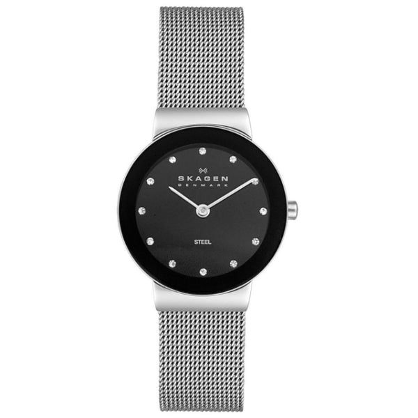 Skagen Silver Mesh Bracelet Black Dial Quartz Watch for Ladies - SKW 358SSBD