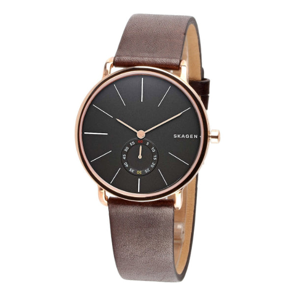 Skagen Hagen Brown Leather Strap Black Dial Quartz Watch for Gents - S ...