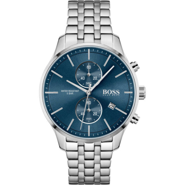 HUGO BOSS Associate Silver Stainless Steel Blue Dial Chronograph Quartz Watch for Gents - 1513839