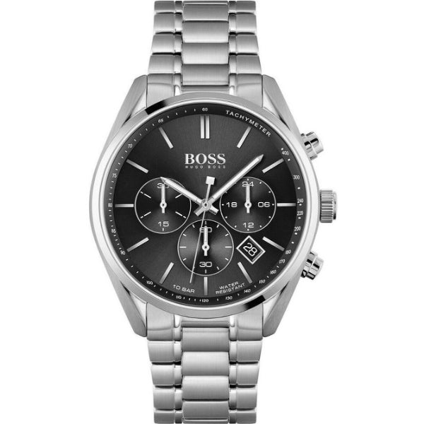 HUGO BOSS Champion Silver Stainless Steel Black Dial Chronograph Quartz Watch for Gents - 1513871