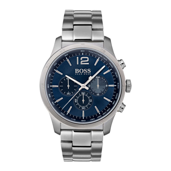 HUGO BOSS Professional Silver Stainless Steel Blue Dial Chronograph Quartz Watch for Gents - 1513527